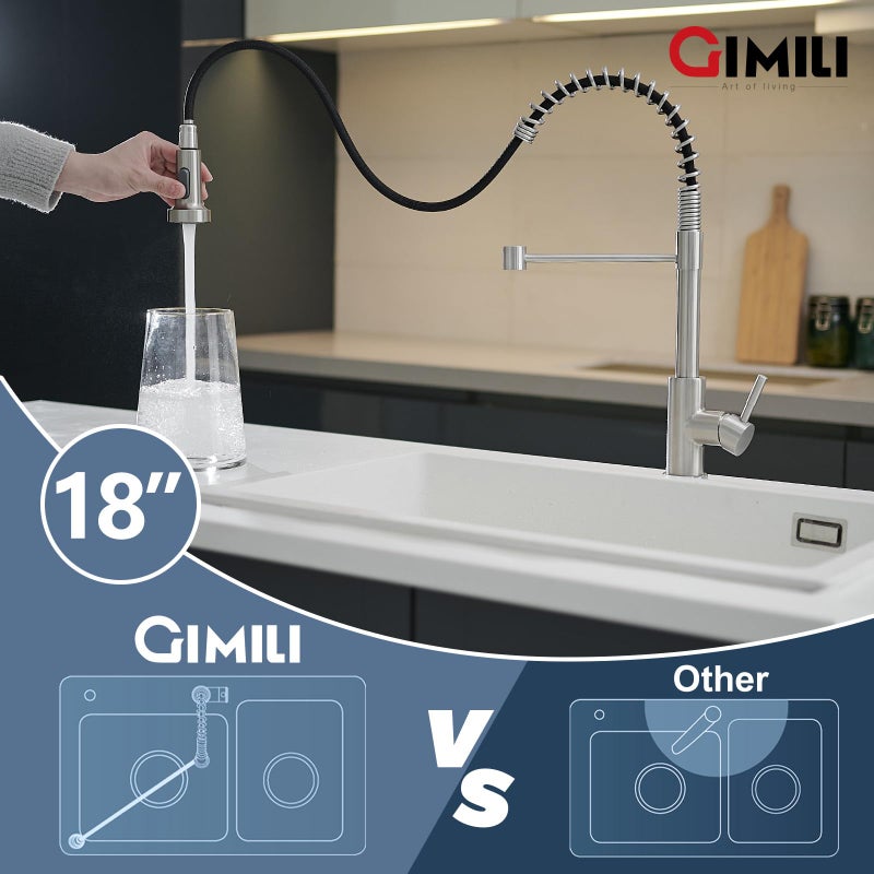 GIMILI Kitchen Faucet with Pull Down Sprayer Single Hole Stainless Steel Sink Faucet, Suitable for Farmhouses, RV, Laundry Room, Outdoor, and Campers. Llave para fregadero de cocina Brushed Nickel - Image 3